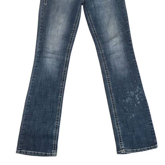 Wrangler Rock 47 Bootcut Jeans Juniors 9 36 Embroidered Low Rise Blue Rhinestone - Picture 4 of 8